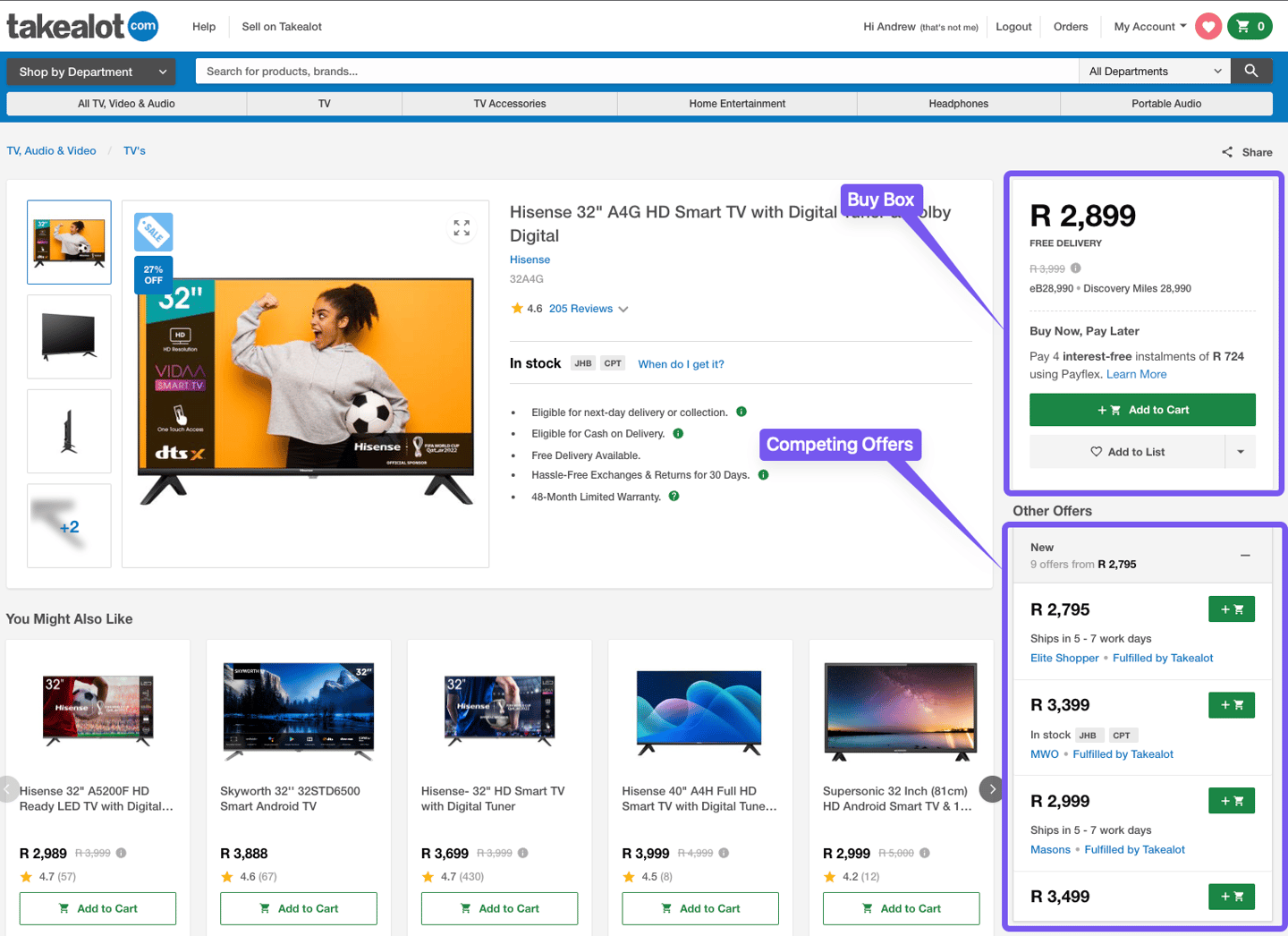 Screenshot of Takealot Product Page